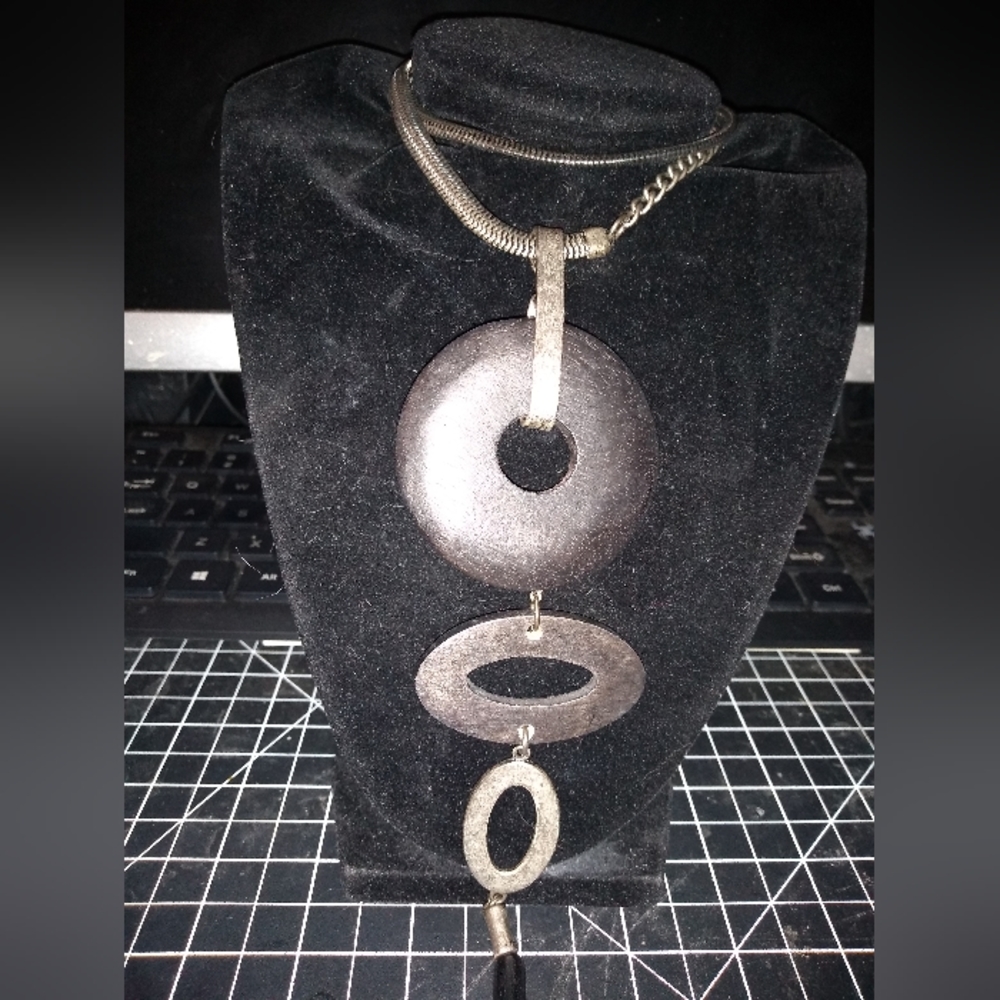 Vintage Kien Snake Chain Necklace,12 Inch Abstract Pendant, Wood & Metal… - Picture 9 of 9